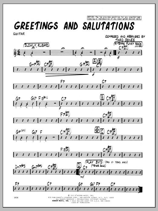 Download Thad Jones Greetings And Salutations - Guitar Sheet Music