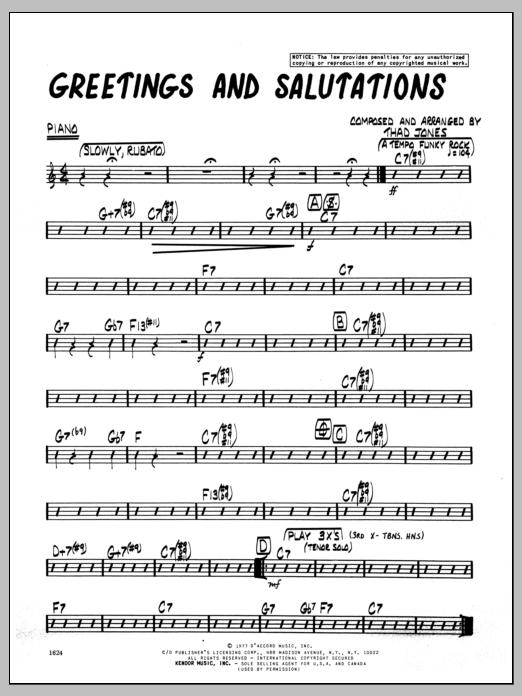 Download Thad Jones Greetings And Salutations - Piano Sheet Music