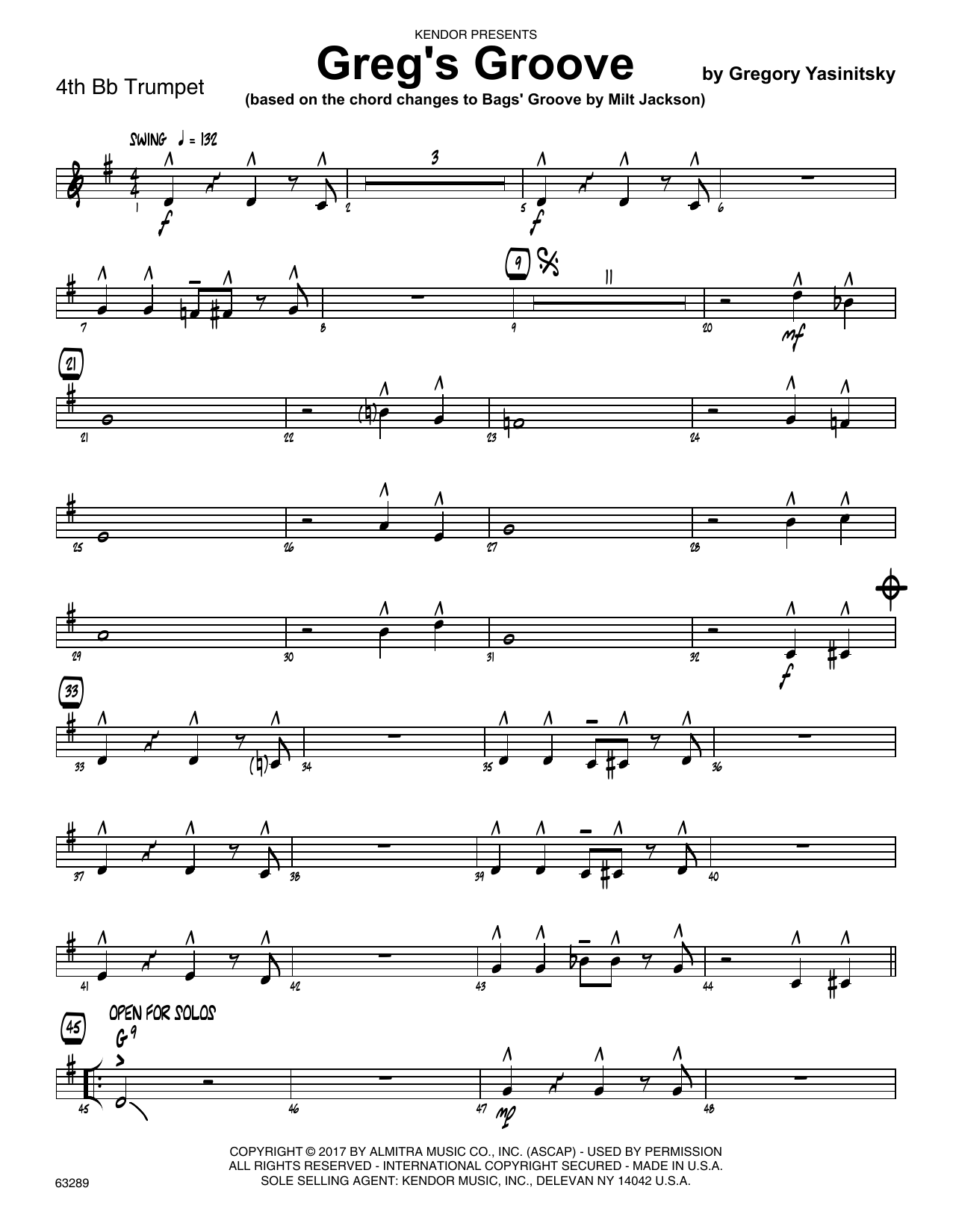 Download Gregory Yasinitsky Greg's Groove - 4th Bb Trumpet Sheet Music