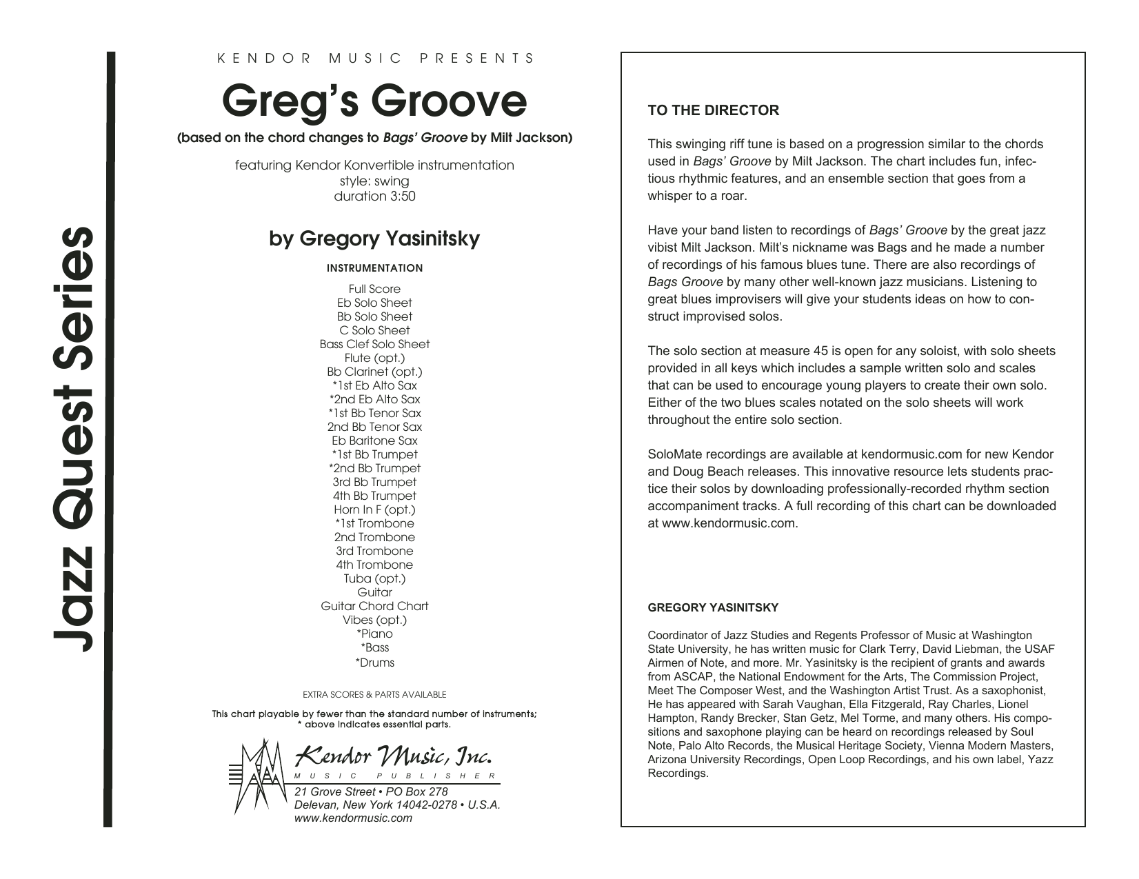 Download Gregory Yasinitsky Greg's Groove - Full Score Sheet Music