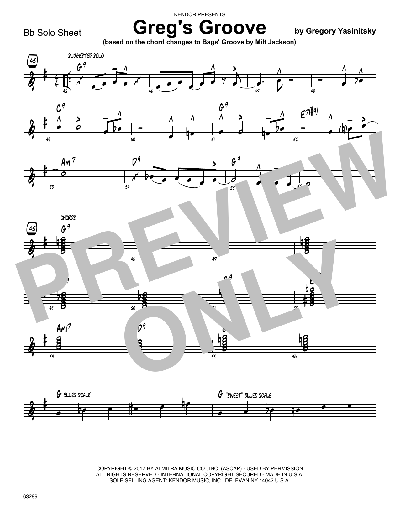 Download Gregory Yasinitsky Greg's Groove - Solo Sheet - Tenor Sax Sheet Music