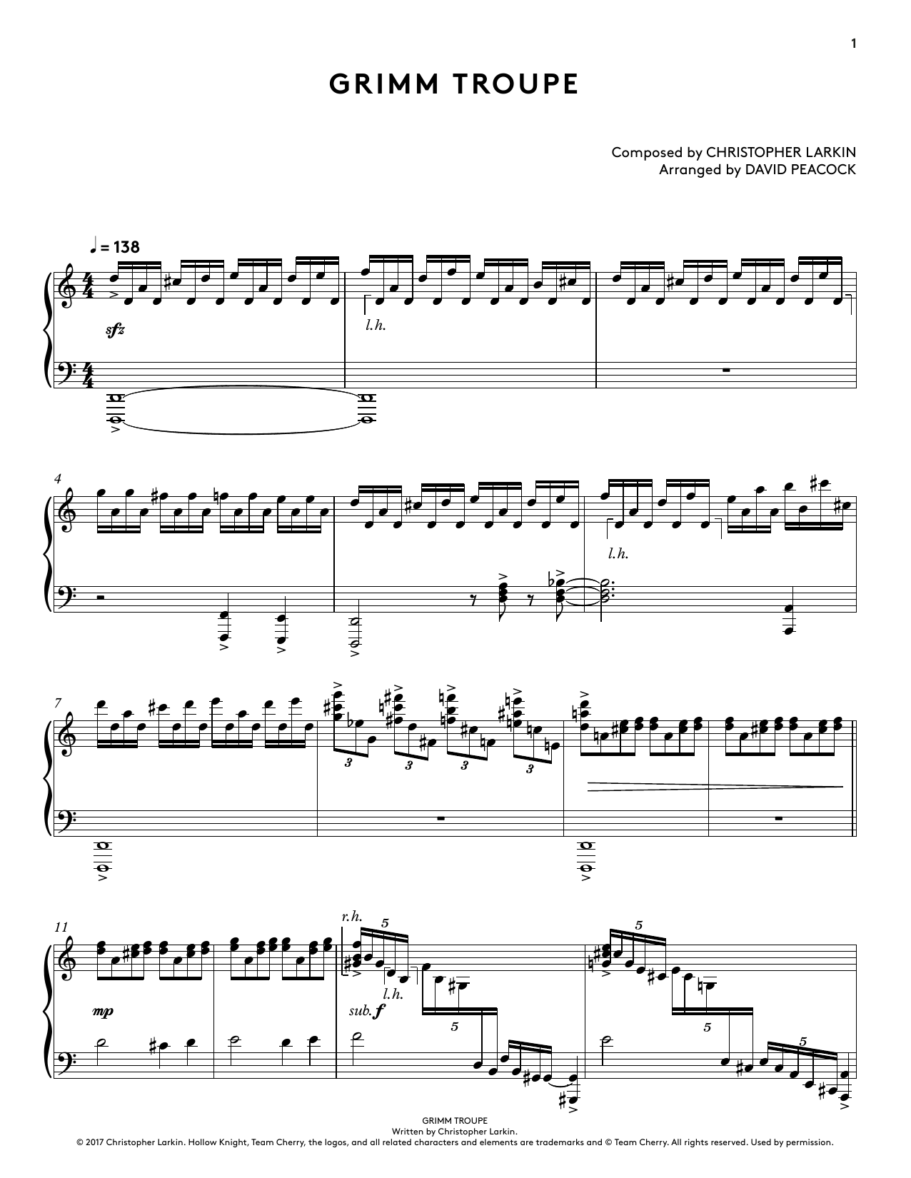 Download Christopher Larkin Grimm Troupe (from Hollow Knight Piano Sheet Music