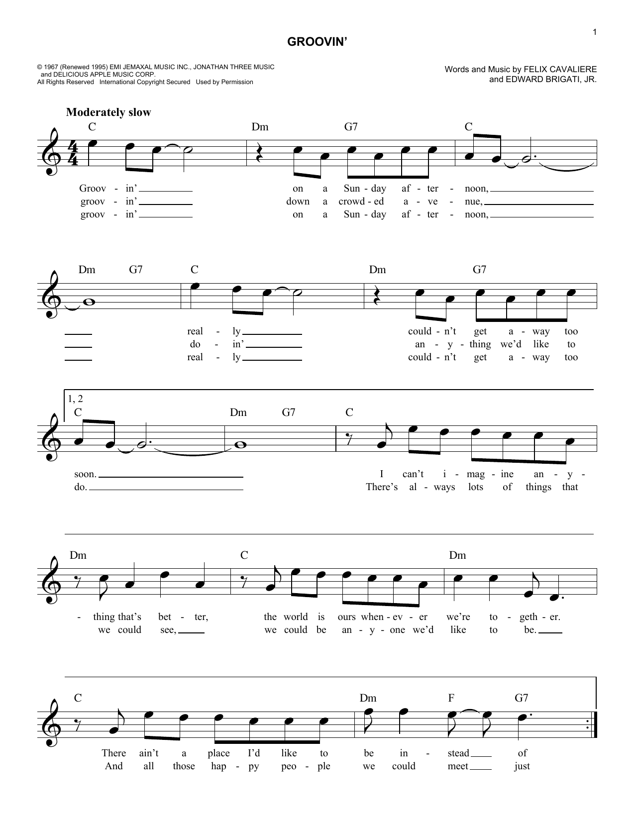 Download Young Rascals Groovin' Sheet Music
