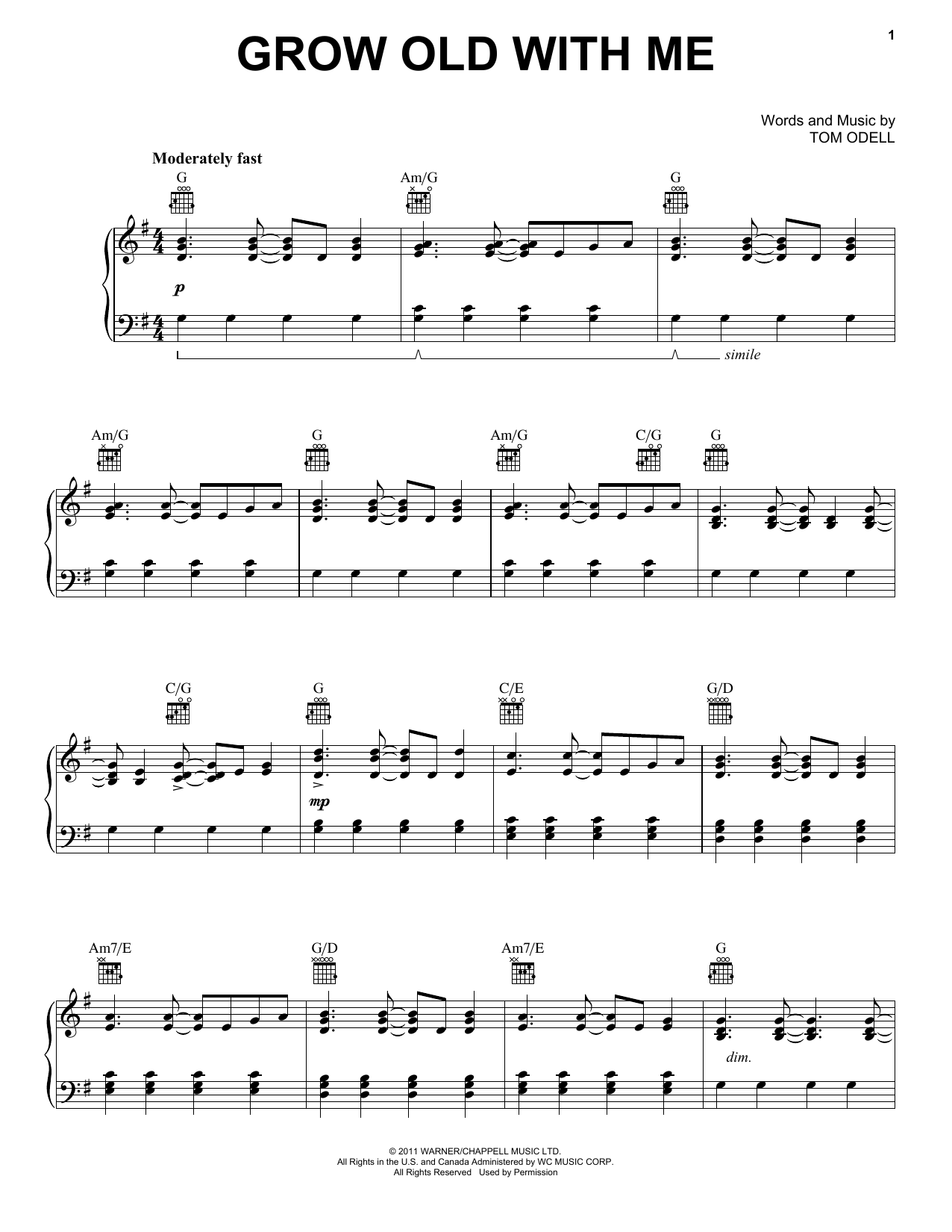 Download Tom Odell Grow Old With Me Sheet Music