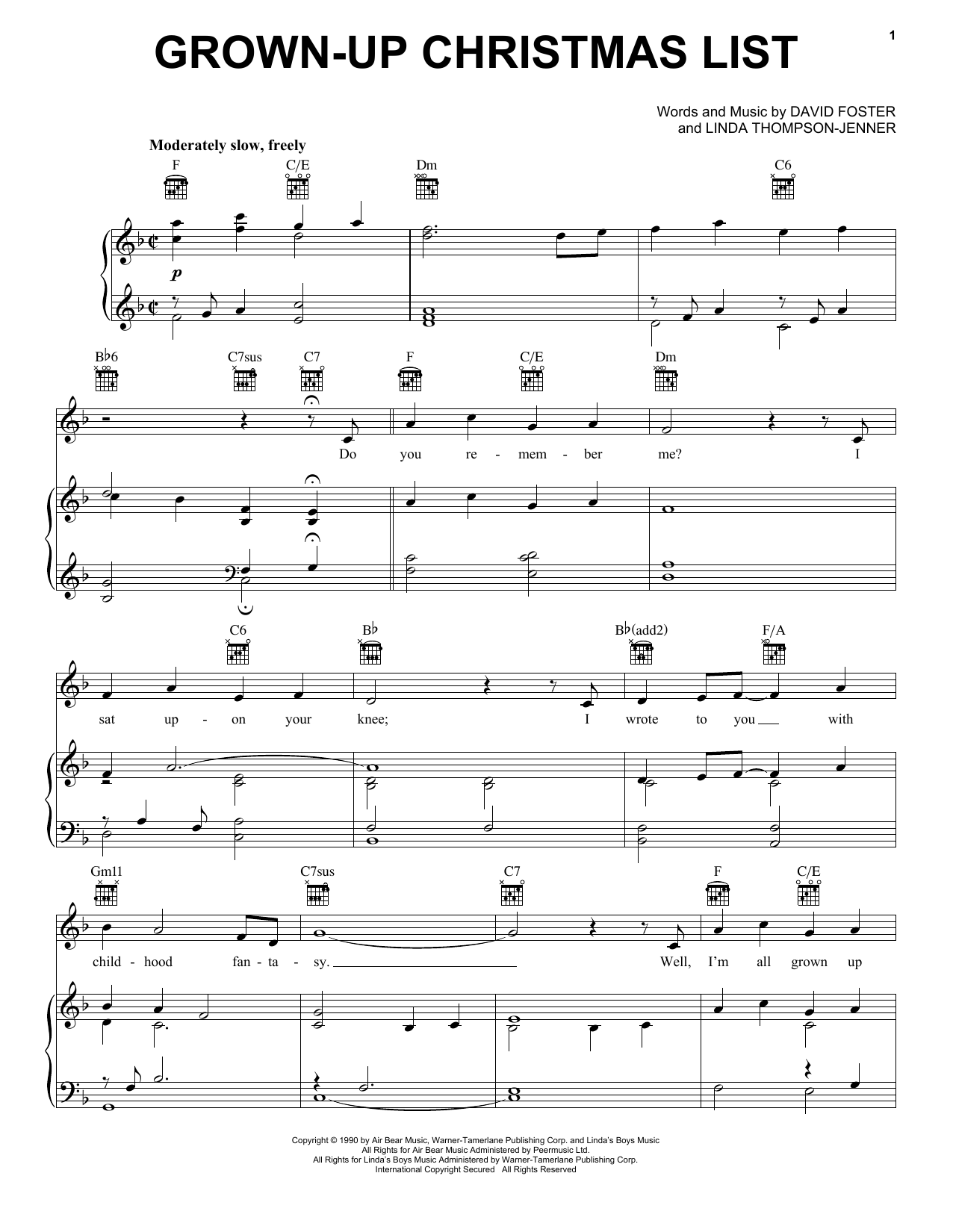 Download Amy Grant Grown-Up Christmas List Sheet Music