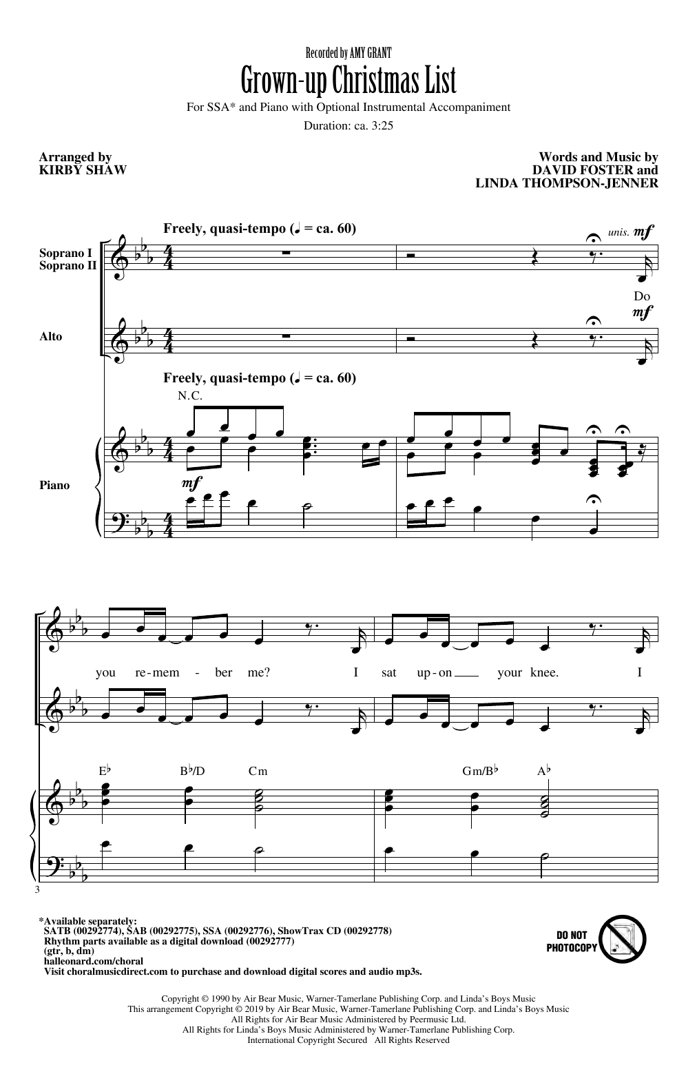 Download Amy Grant Grown-Up Christmas List (arr. Kirby Sha Sheet Music