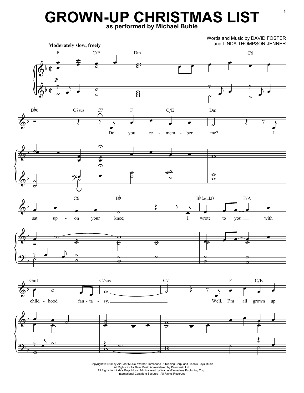 Download Michael Buble Grown-Up Christmas List Sheet Music