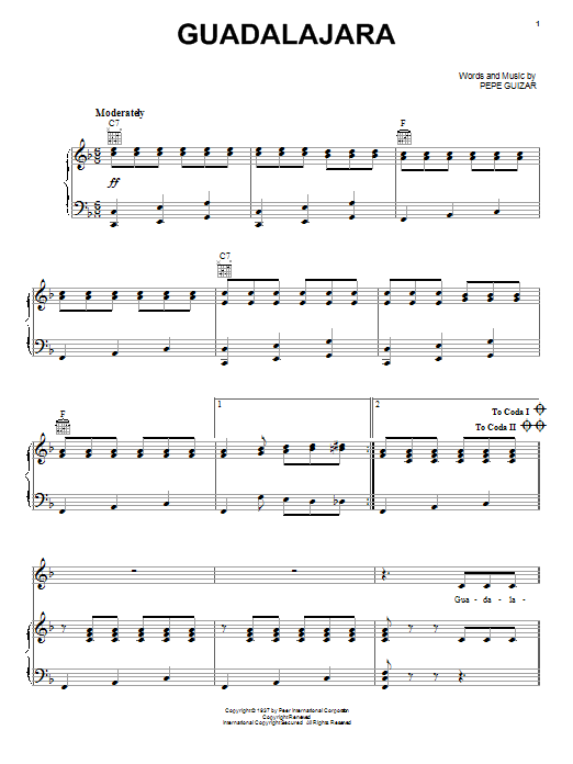Pepe Guizar Guadalajara sheet music notes printable PDF score
