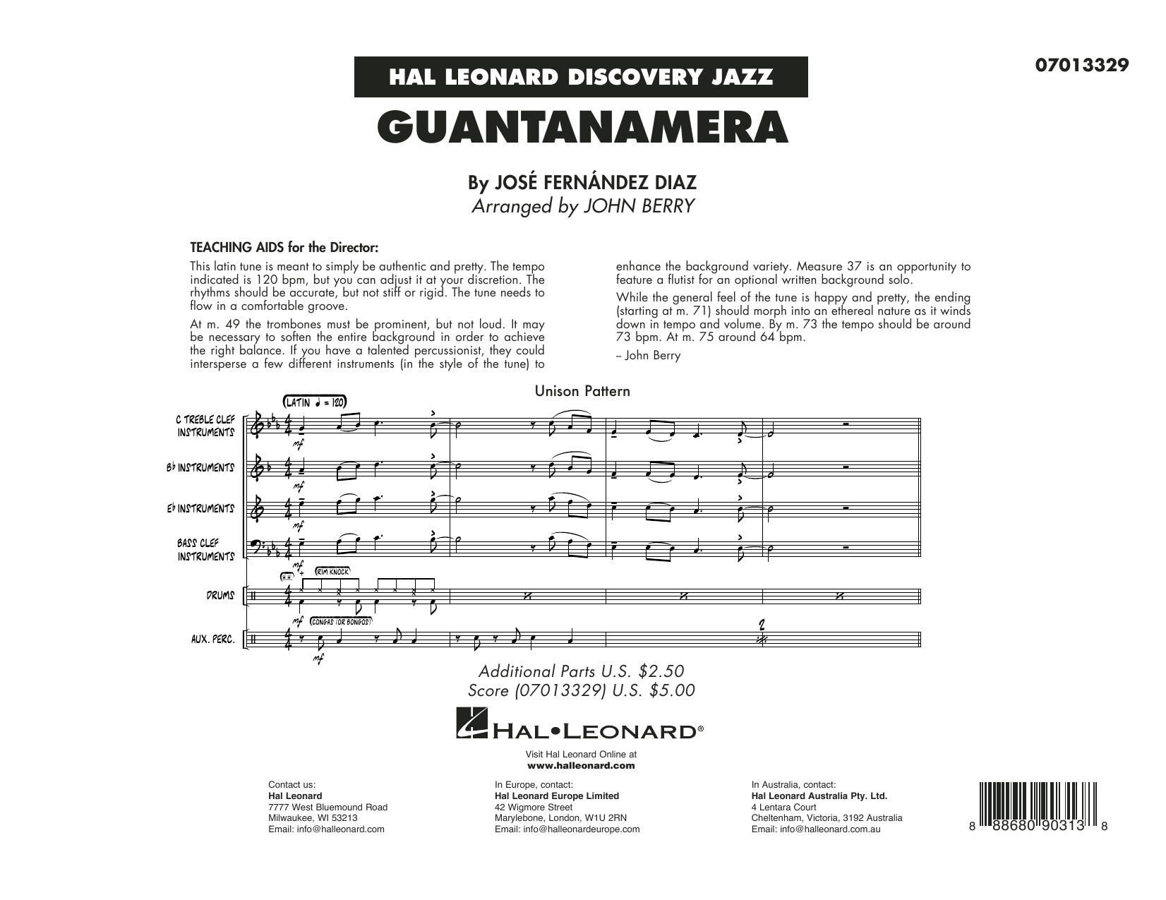 Download José Fernández Diaz Guantanamera (arr. John Berry) - Conduc Sheet Music
