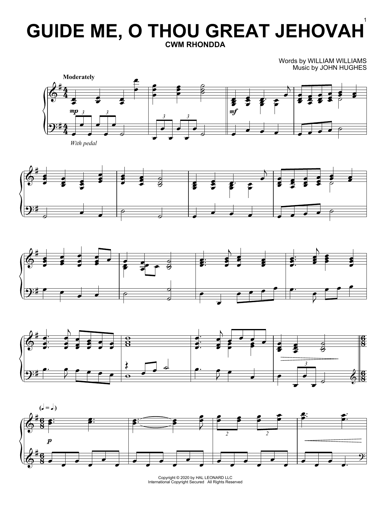 Download William Williams and John Hughes Guide Me, O Thou Great Jehovah Sheet Music