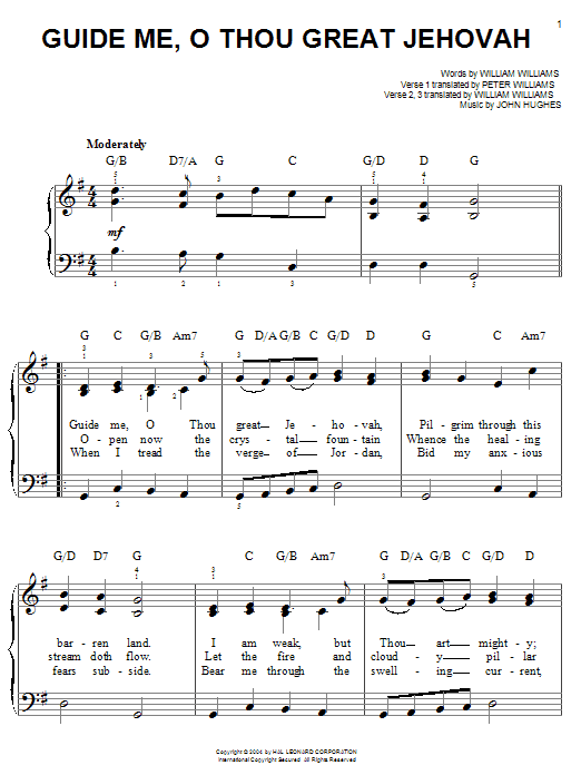 Download William Williams Guide Me, O Thou Great Jehovah Sheet Music