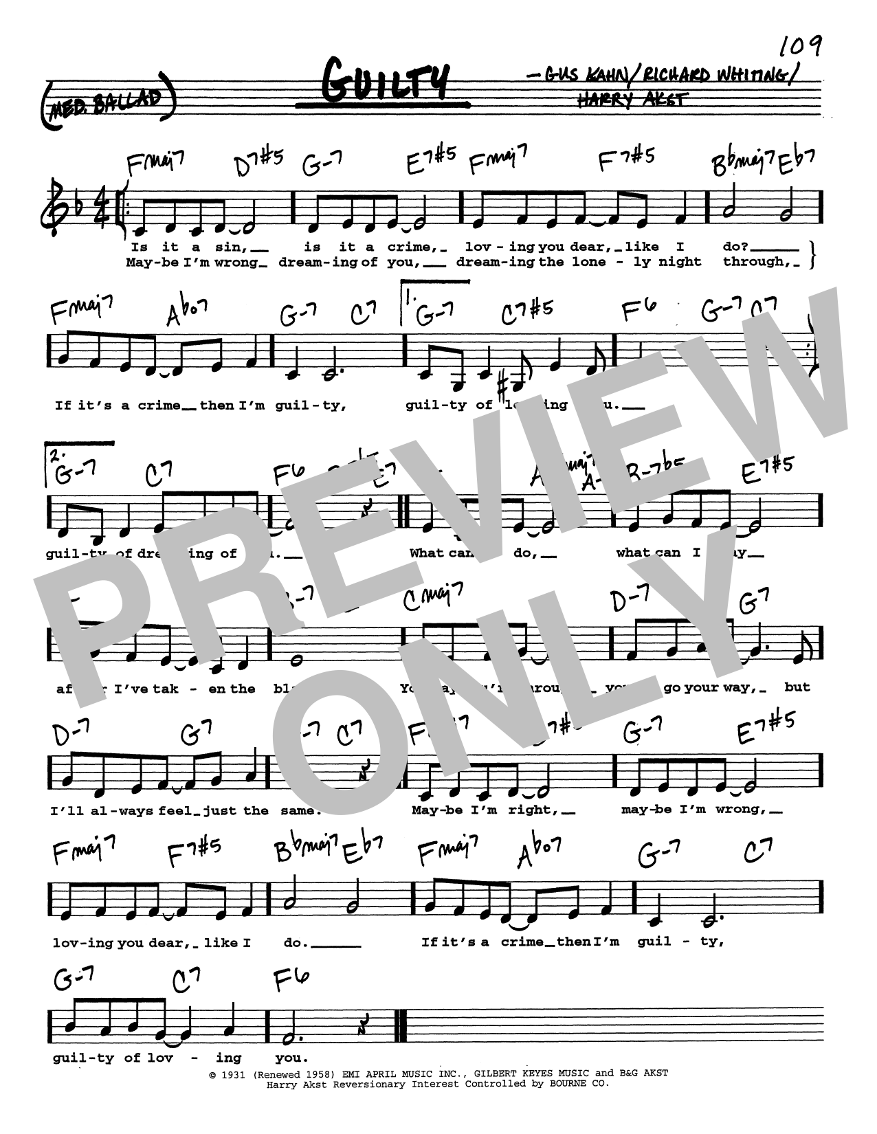 Gus Kahn Guilty (Low Voice) sheet music notes printable PDF score