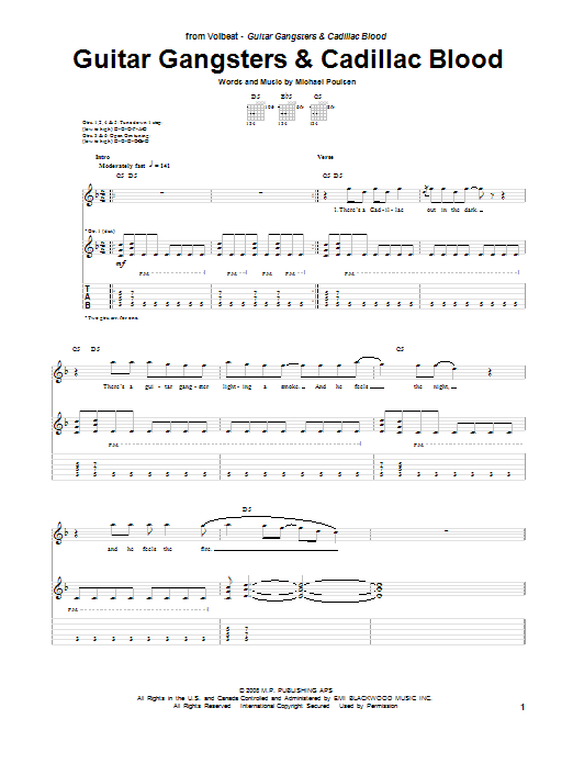 Download Volbeat Guitar Gangsters & Cadillac Blood Sheet Music