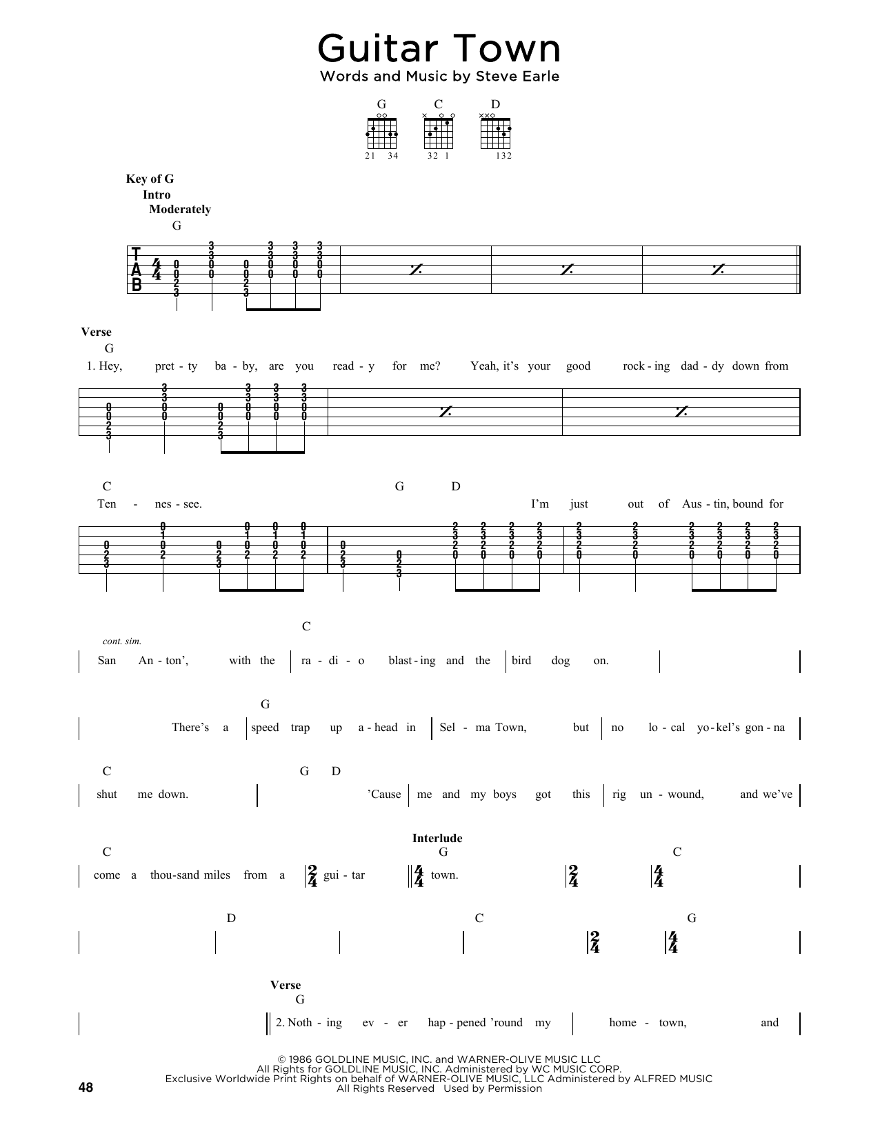 Steve Earle Guitar Town sheet music notes printable PDF score