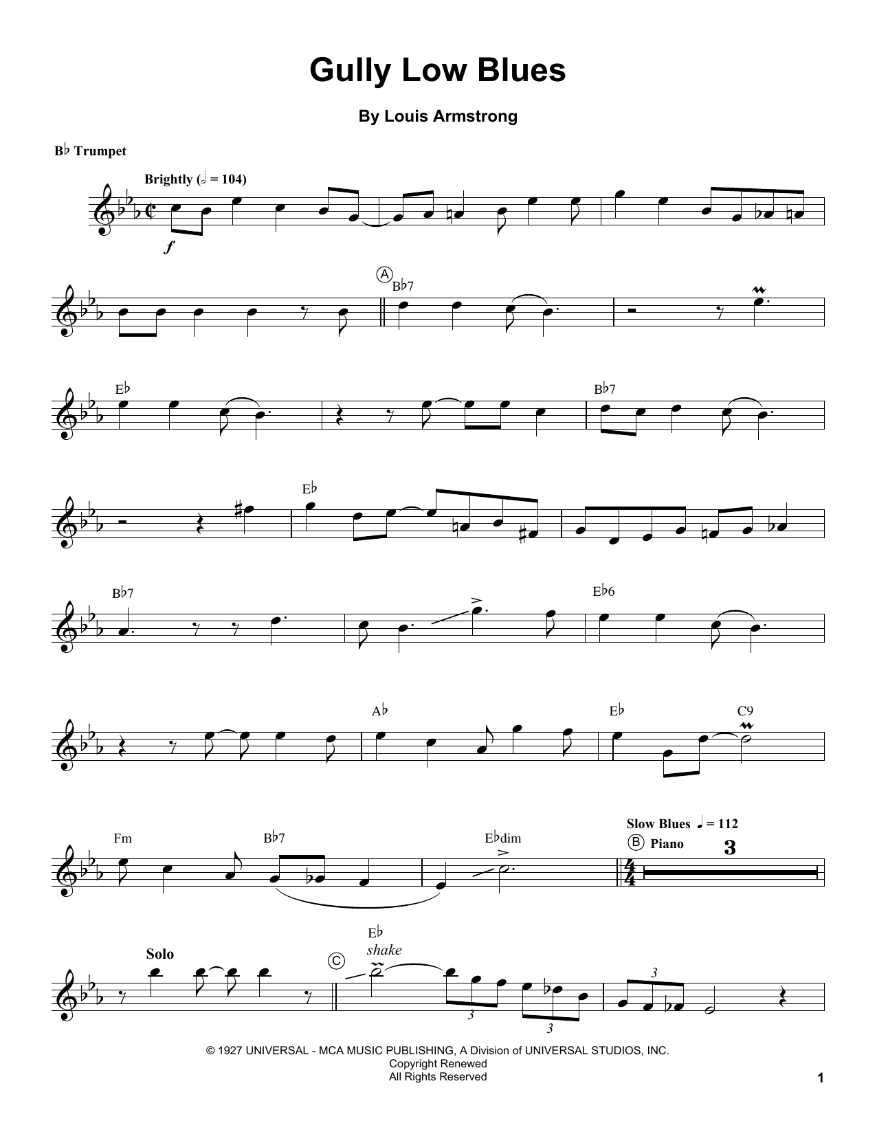 Download Louis Armstrong Gully Low Blues Sheet Music