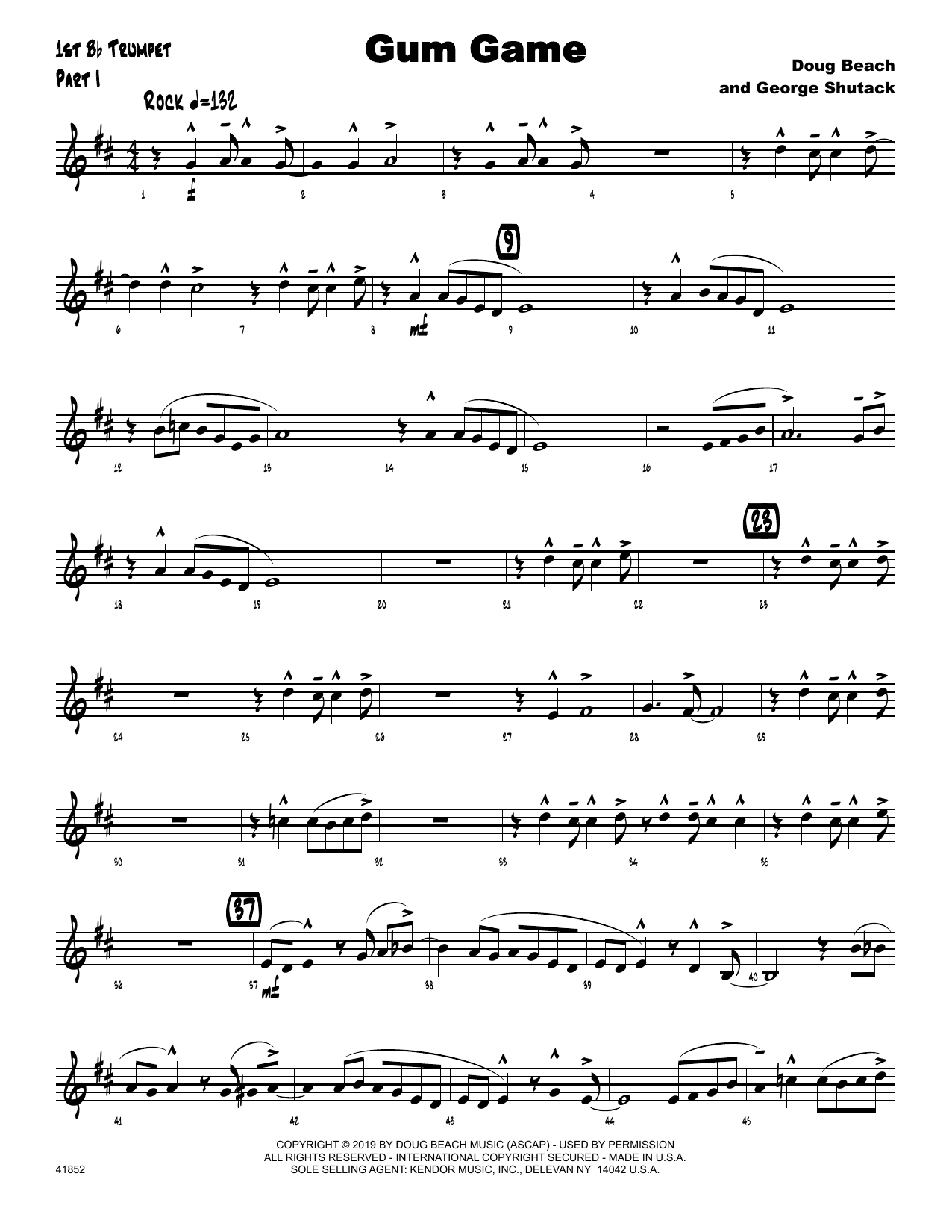 Download Doug Beach & George Shutack Gum Game - 1st Bb Trumpet Sheet Music