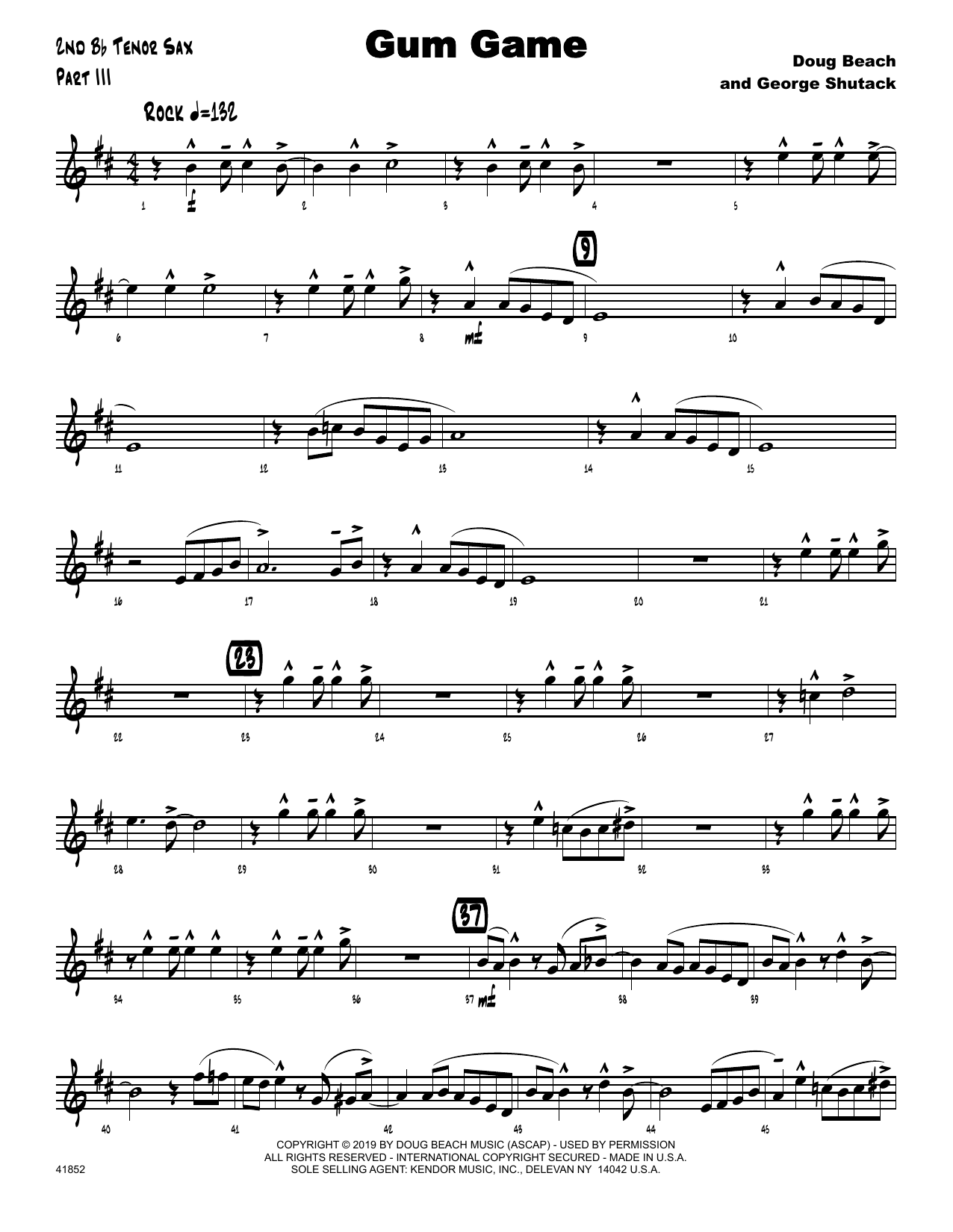 Download Doug Beach & George Shutack Gum Game - 2nd Bb Tenor Saxophone Sheet Music