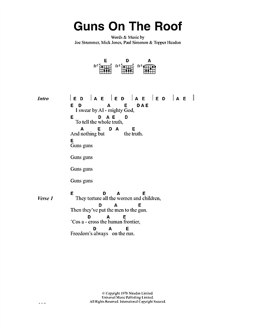 Download The Clash Guns On The Roof Sheet Music