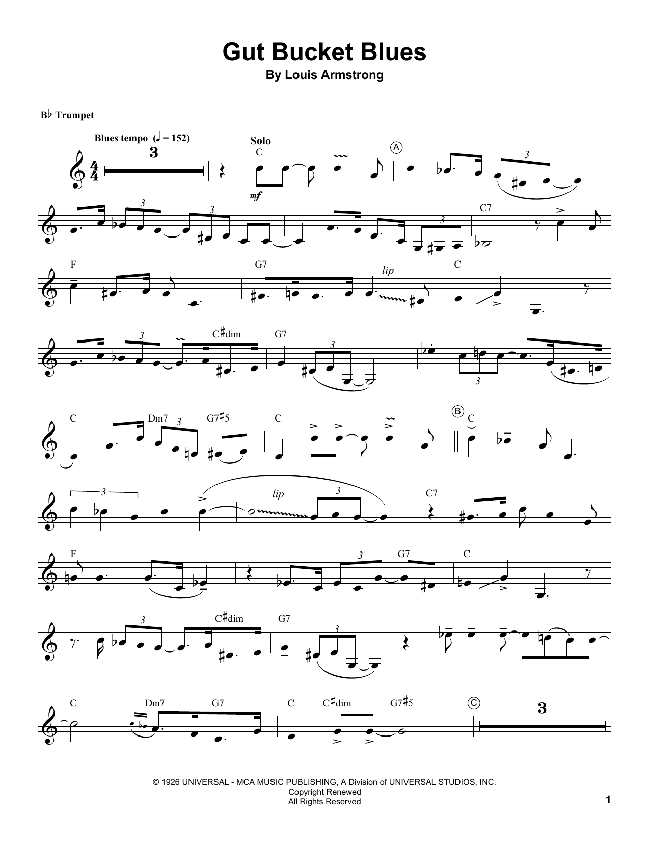 Download Louis Armstrong Gut Bucket Blues Sheet Music