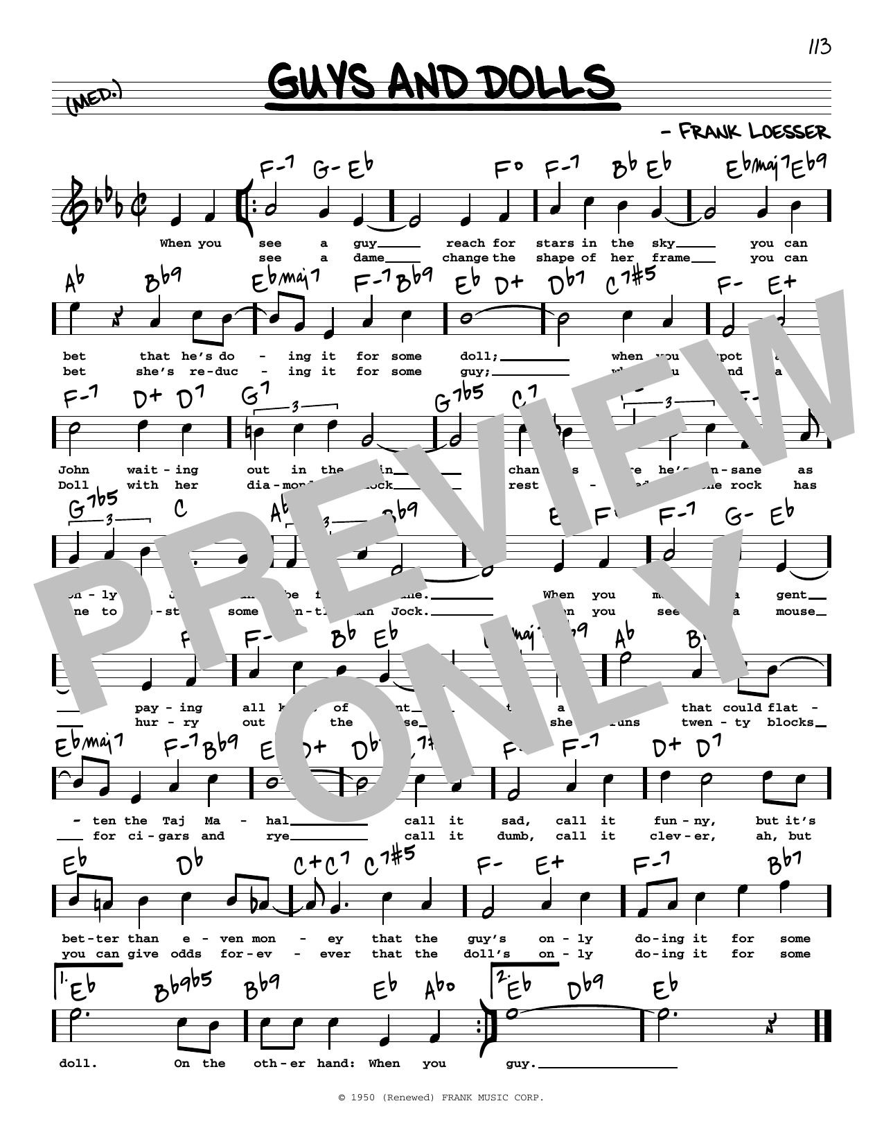 Download Frank Loesser Guys And Dolls (High Voice) Sheet Music