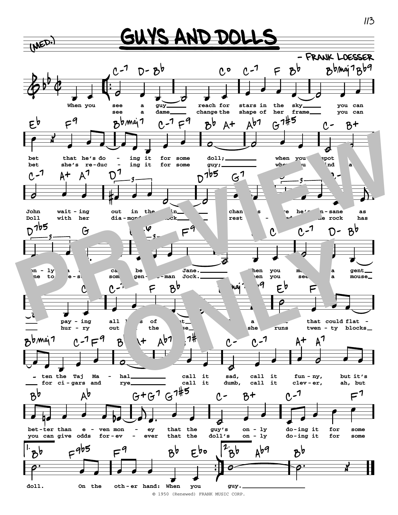 Download Frank Loesser Guys And Dolls (Low Voice) Sheet Music