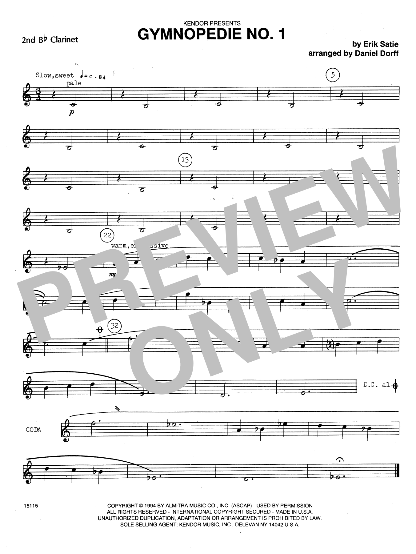 Download Daniel Dorff Gymnopédie No. 1 - 2nd Bb Clarinet Sheet Music