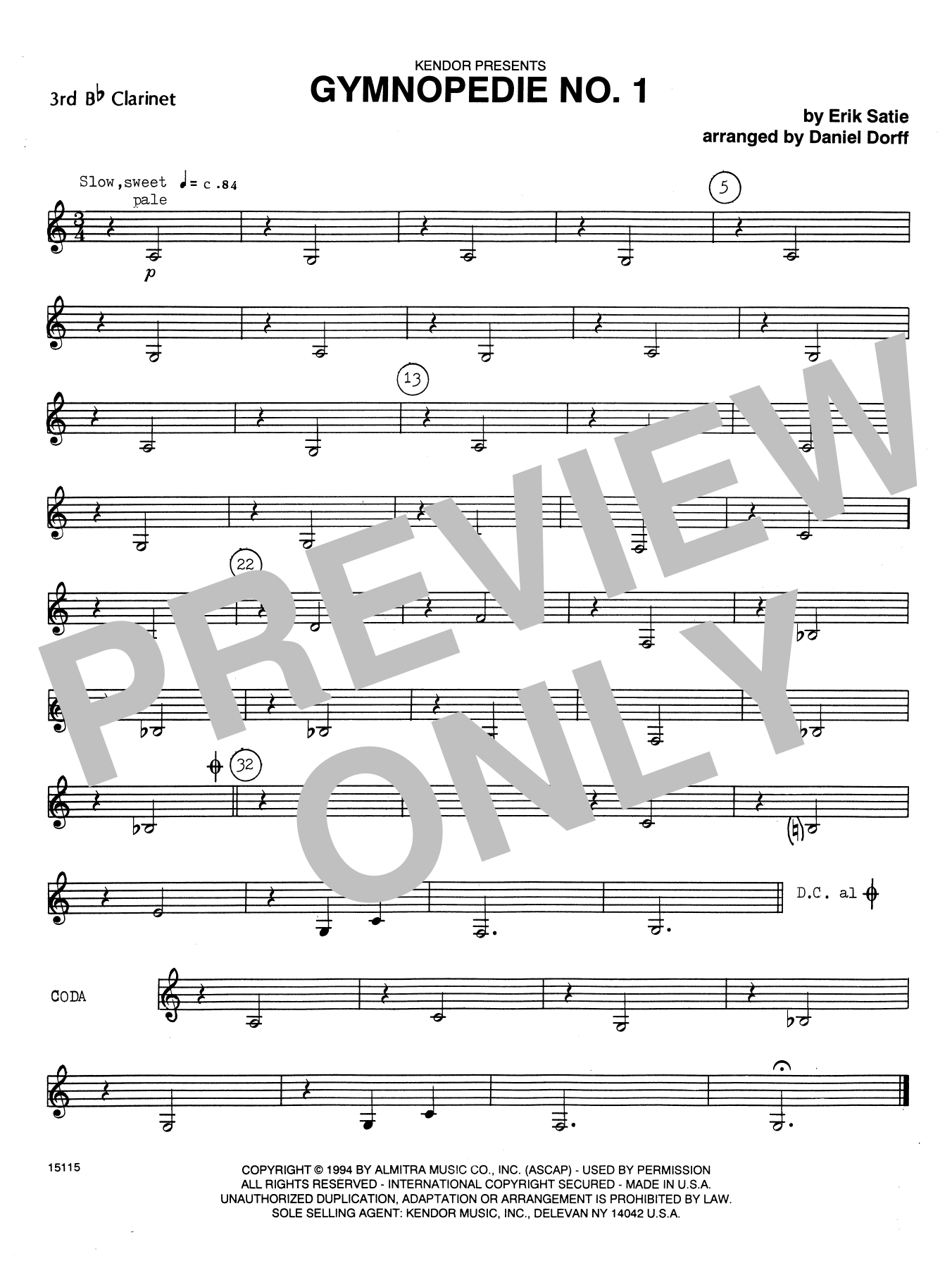 Download Daniel Dorff Gymnopédie No. 1 - 3rd Bb Clarinet Sheet Music