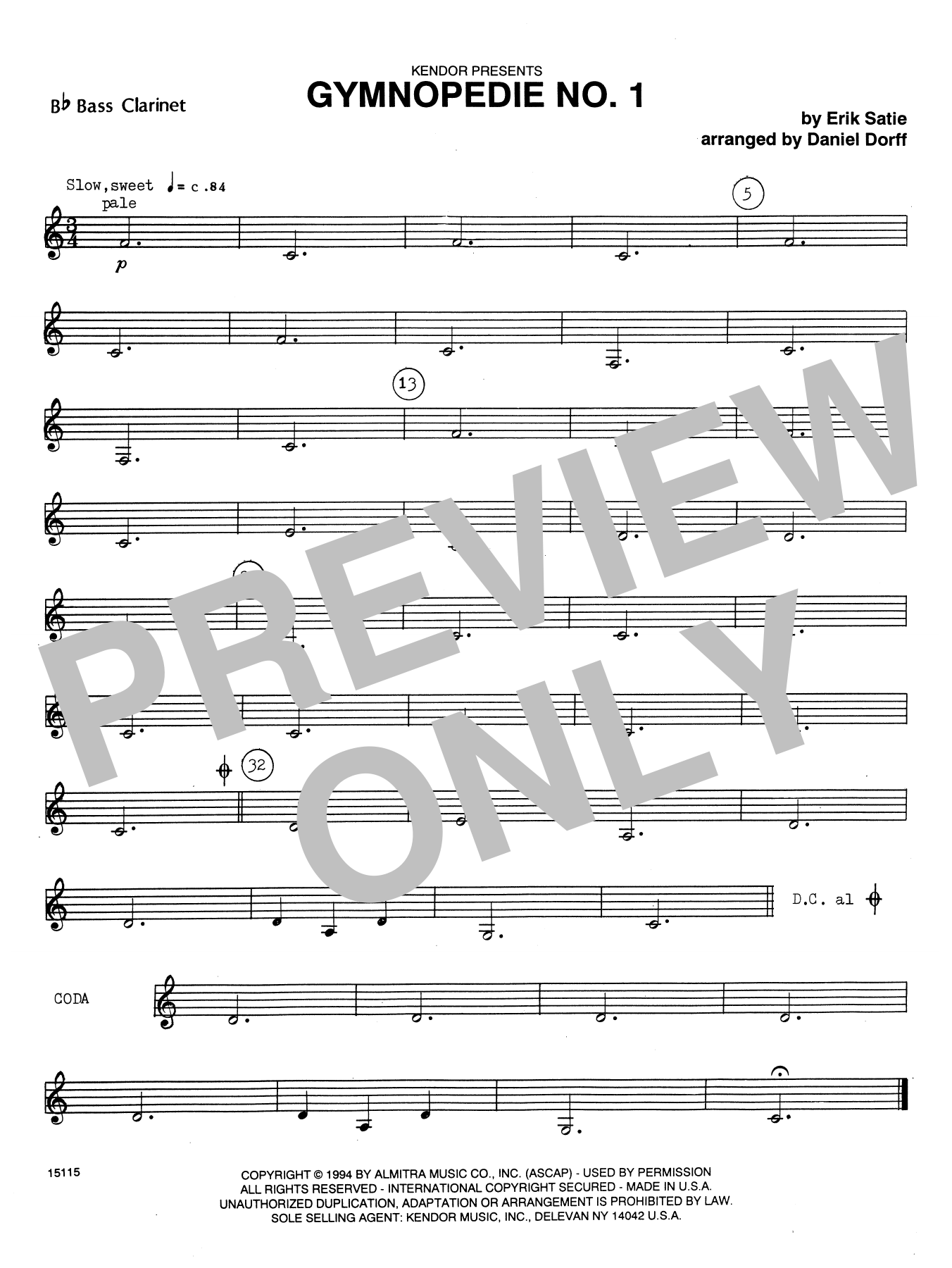 Download Daniel Dorff Gymnopédie No. 1 - Bb Bass Clarinet Sheet Music