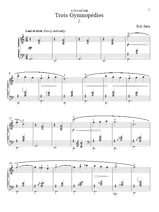 Download Erik Satie Gymnopedie No. 2 Sheet Music
