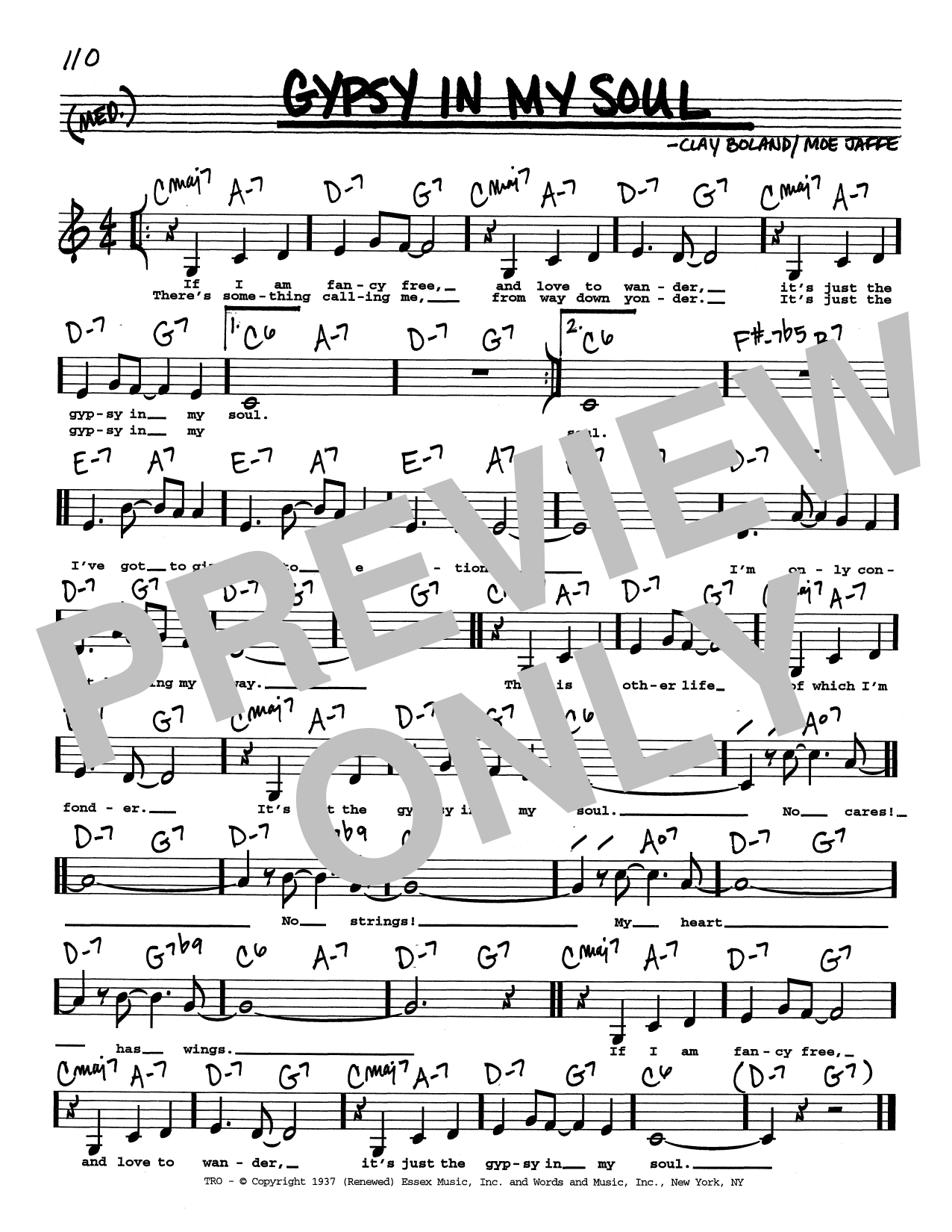 Moe Jaffe Gypsy In My Soul (Low Voice) sheet music notes printable PDF score