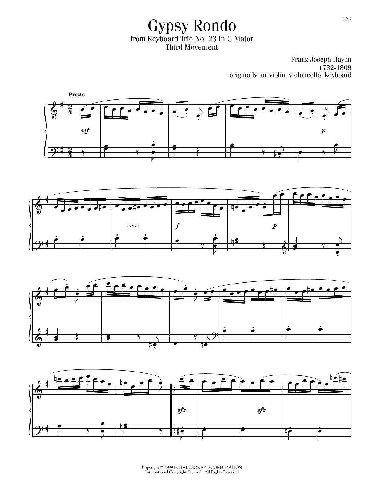 Franz Joseph Haydn Gypsy Rondo sheet music notes printable PDF score