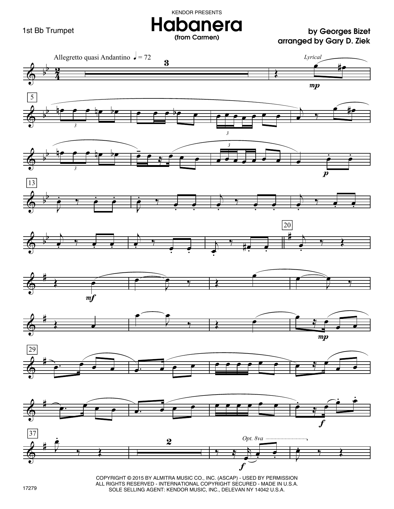 Download Gary Ziek Habanera (from Carmen) - 1st Bb Trumpet Sheet Music