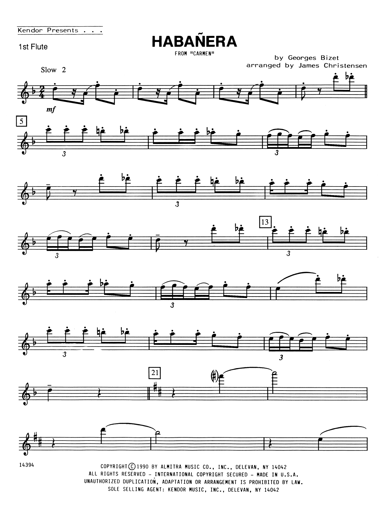 Download Georges Bizet Habanera (from Carmen) - 1st Flute Sheet Music
