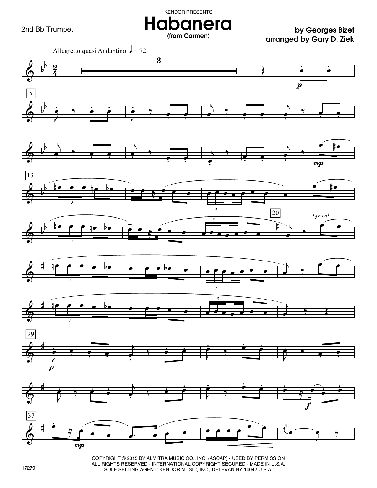 Download Gary Ziek Habanera (from Carmen) - 2nd Bb Trumpet Sheet Music
