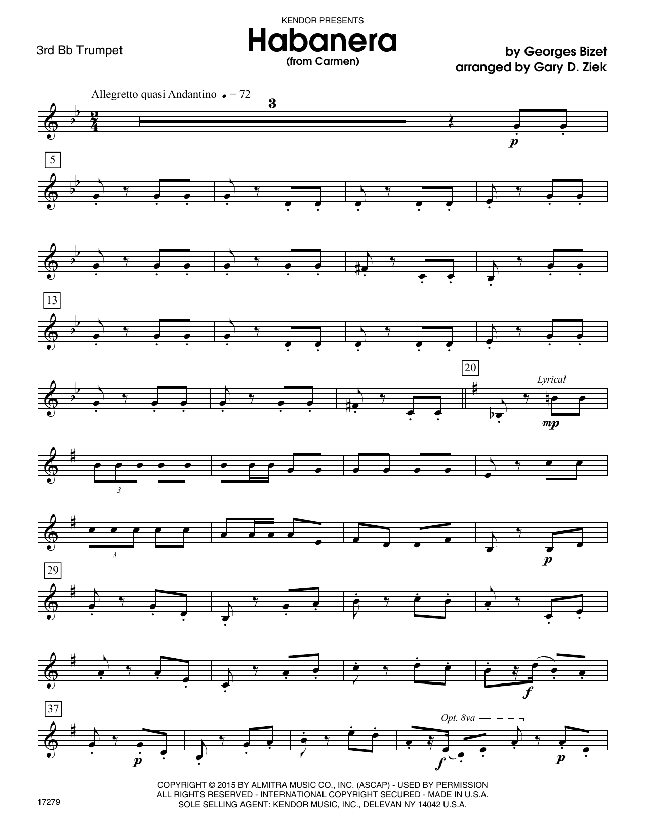 Download Gary Ziek Habanera (from Carmen) - 3rd Bb Trumpet Sheet Music
