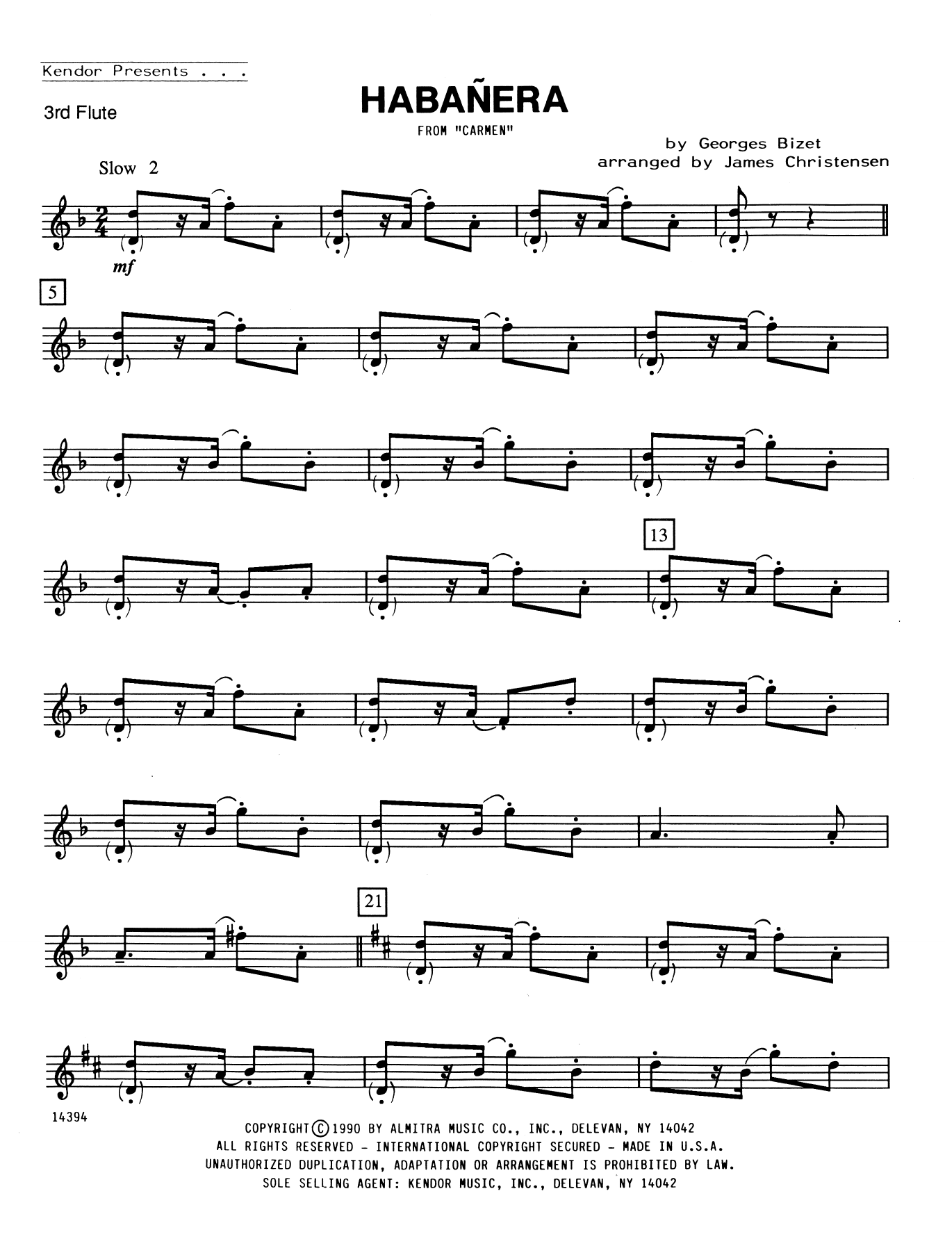Download Georges Bizet Habanera (from Carmen) - 3rd C Flute Sheet Music