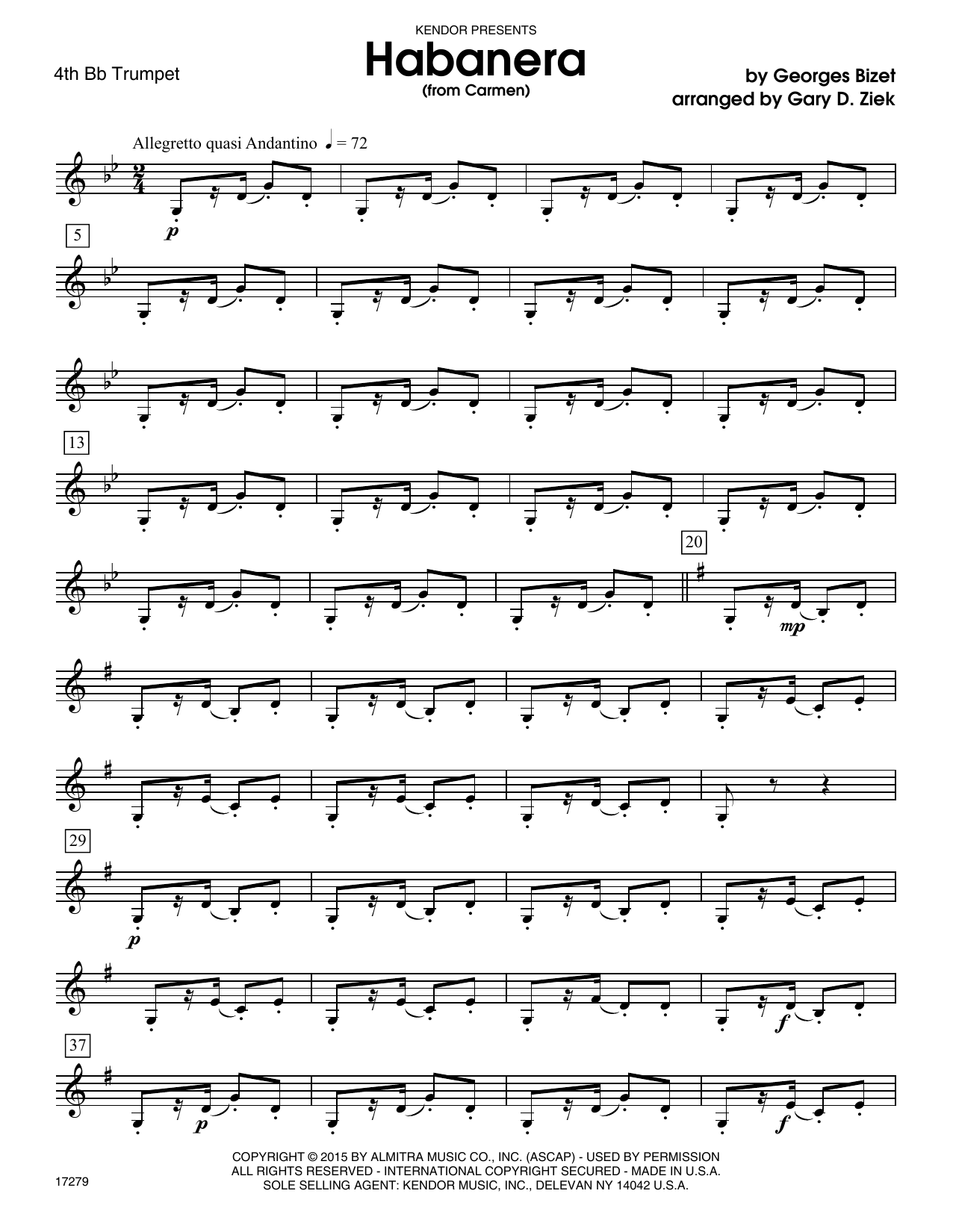 Download Gary Ziek Habanera (from Carmen) - 4th Bb Trumpet Sheet Music