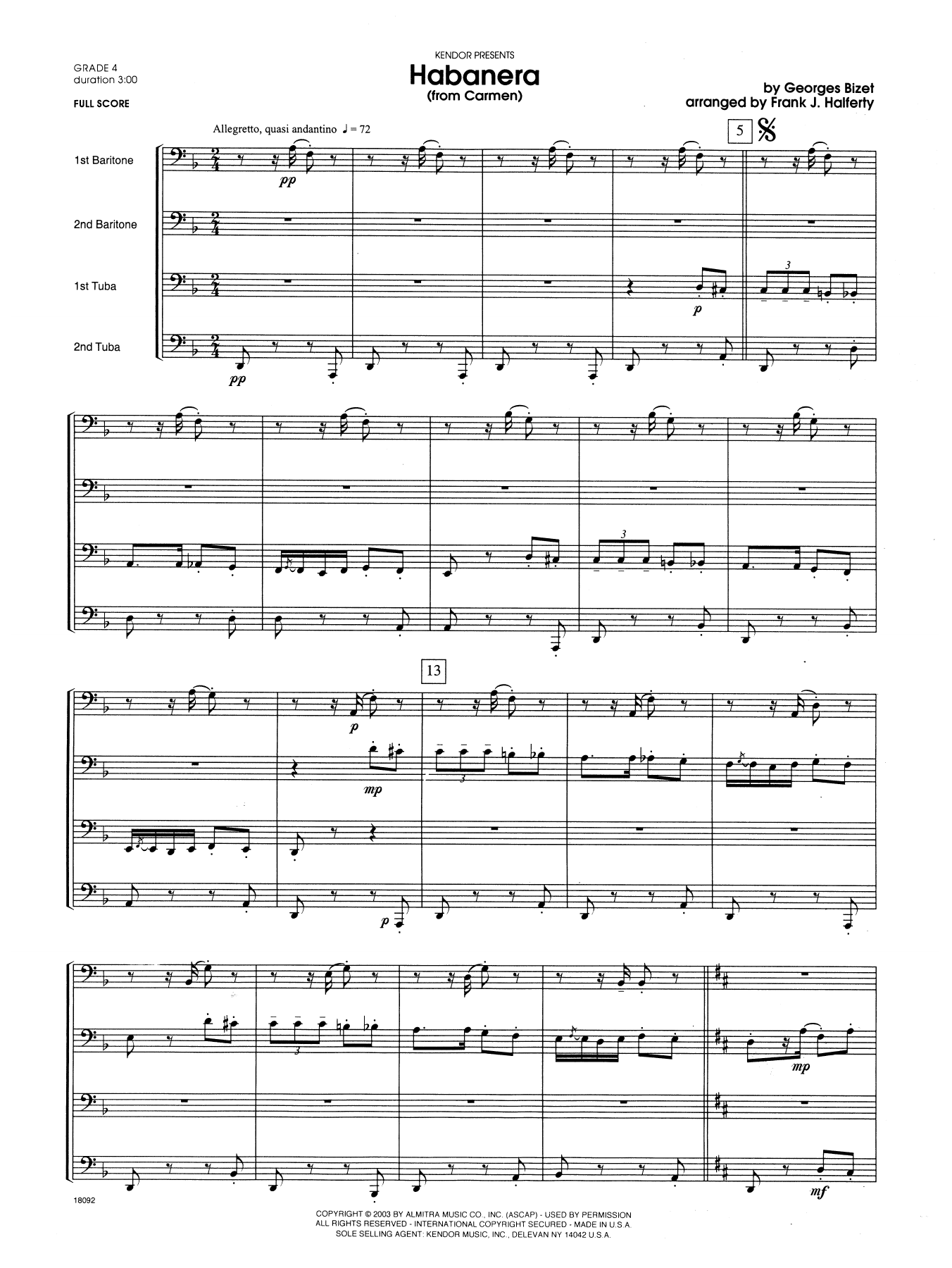 Download Halferty Habanera (from Carmen) - Full Score Sheet Music