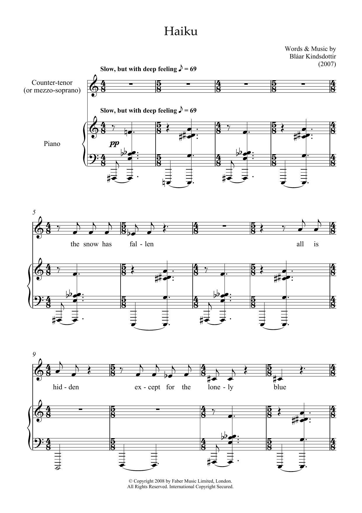 Download Blaar Kindsdottir Haiku (counter-tenor & piano) Sheet Music