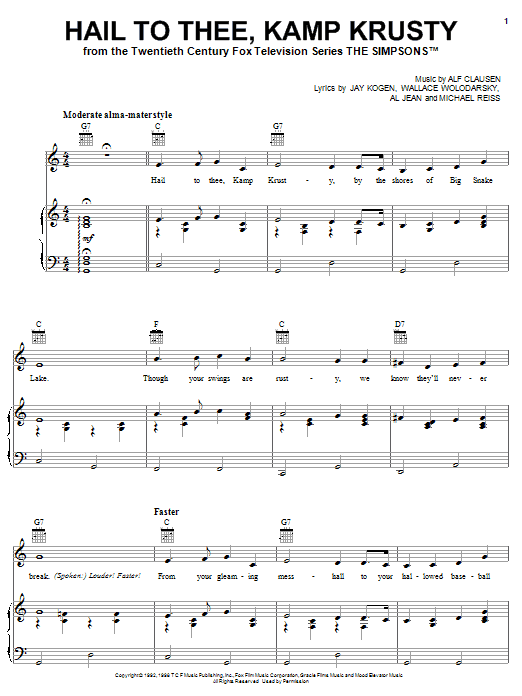 Download The Simpsons Hail To Thee, Kamp Krusty Sheet Music
