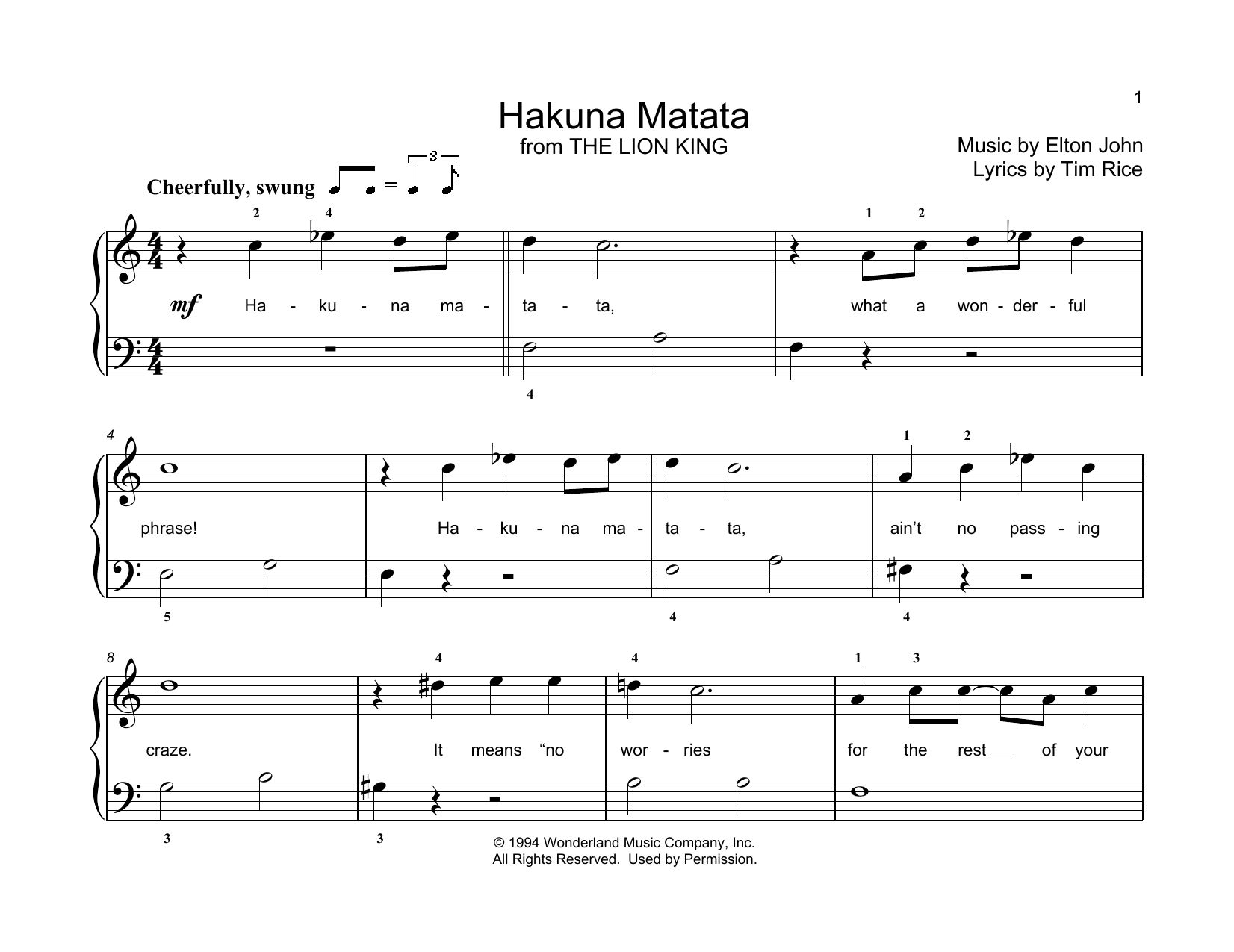 Download Elton John Hakuna Matata (from The Lion King) (arr Sheet Music