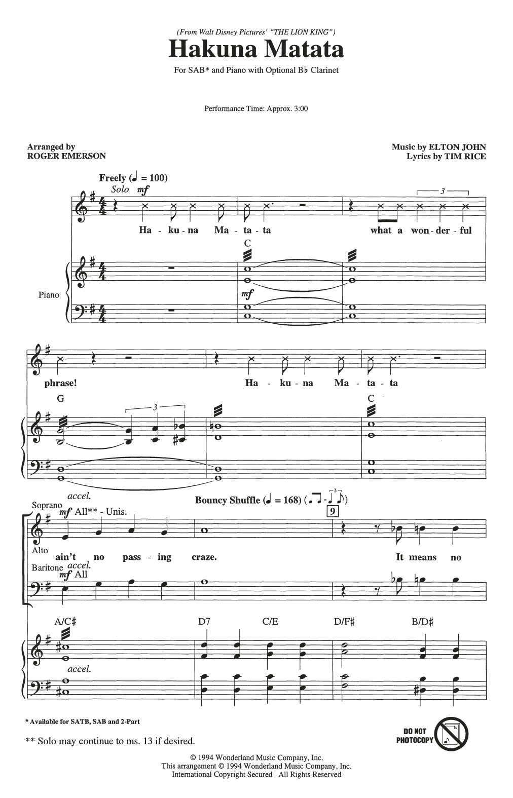 Download Elton John Hakuna Matata (from Disney's The Lion K Sheet Music