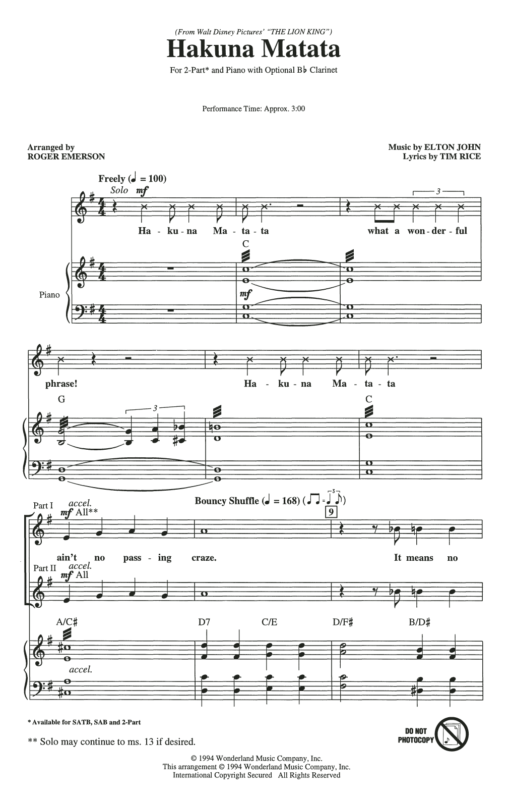 Download Elton John Hakuna Matata (from Disney's The Lion K Sheet Music