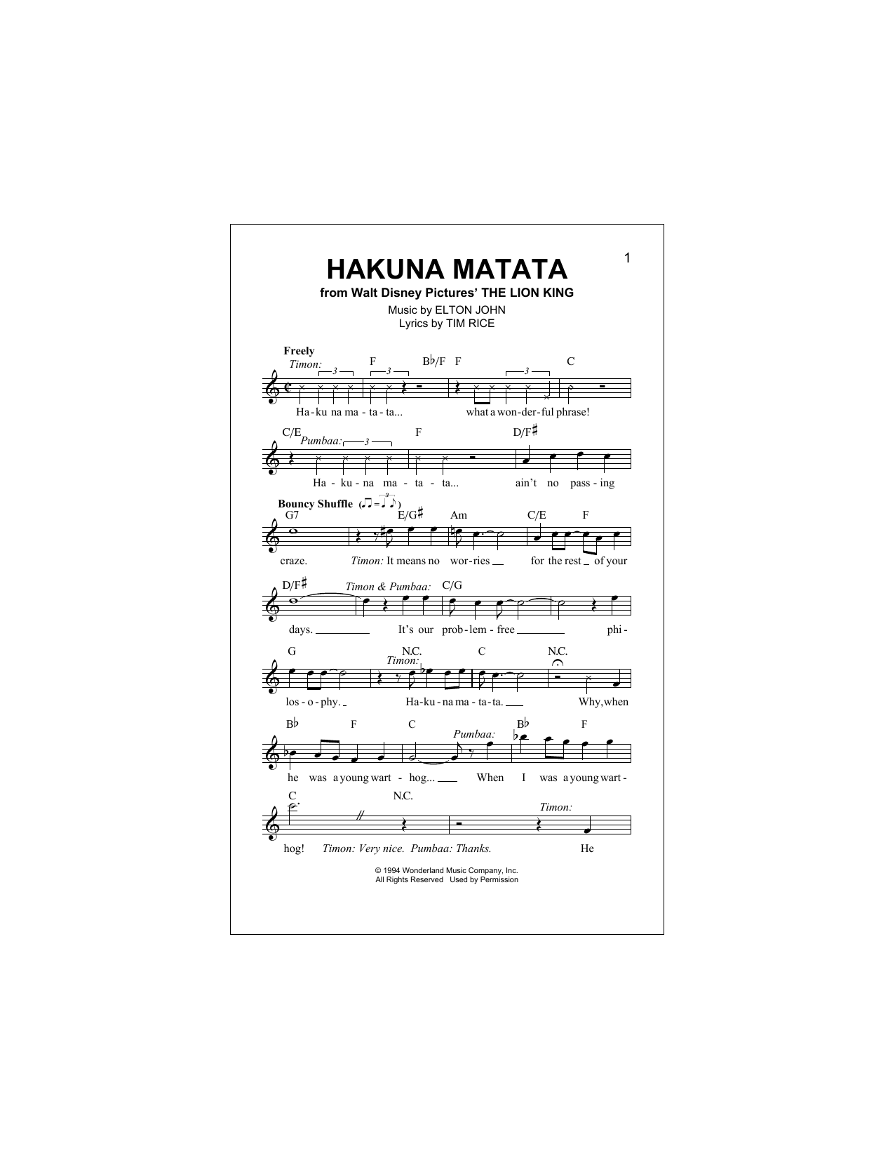 Download Elton John Hakuna Matata Sheet Music