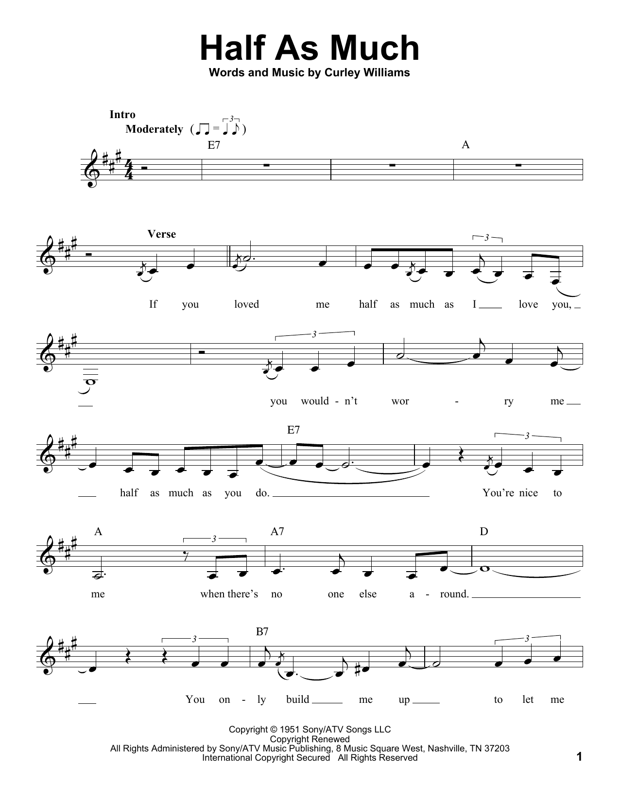 Download Patsy Cline Half As Much Sheet Music