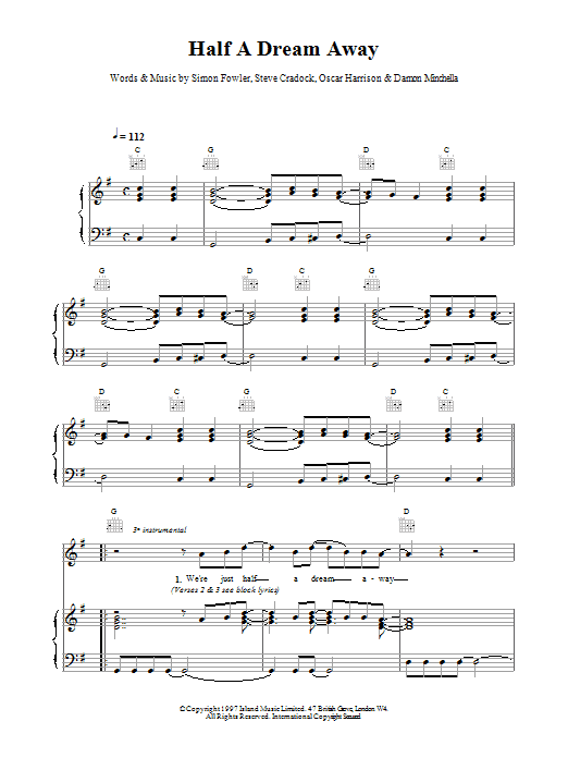 Ocean Colour Scene Half A Dream Away sheet music notes printable PDF score