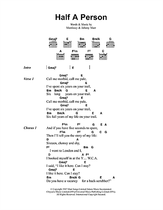 Download The Smiths Half A Person Sheet Music