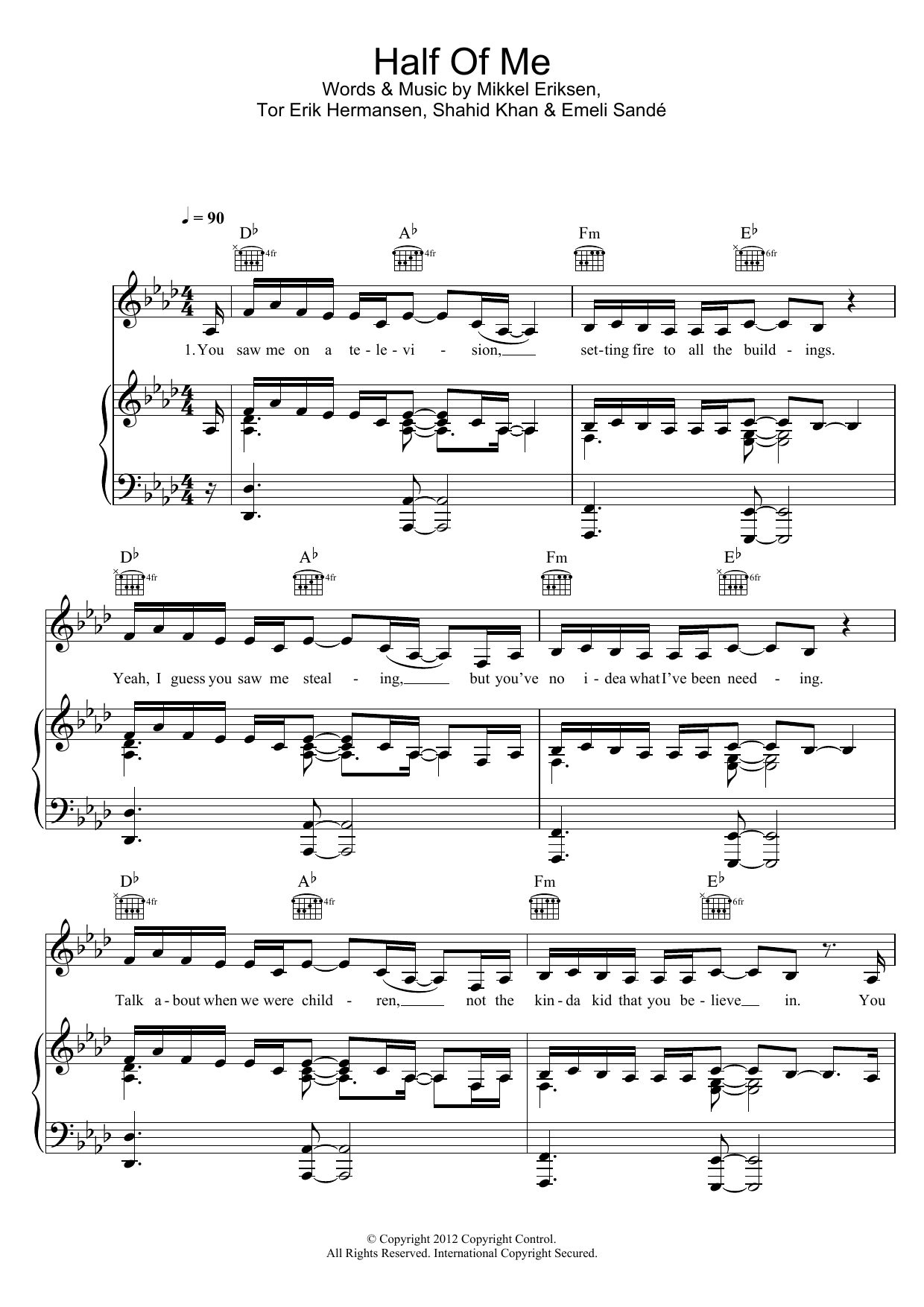 Rihanna Half Of Me sheet music notes printable PDF score