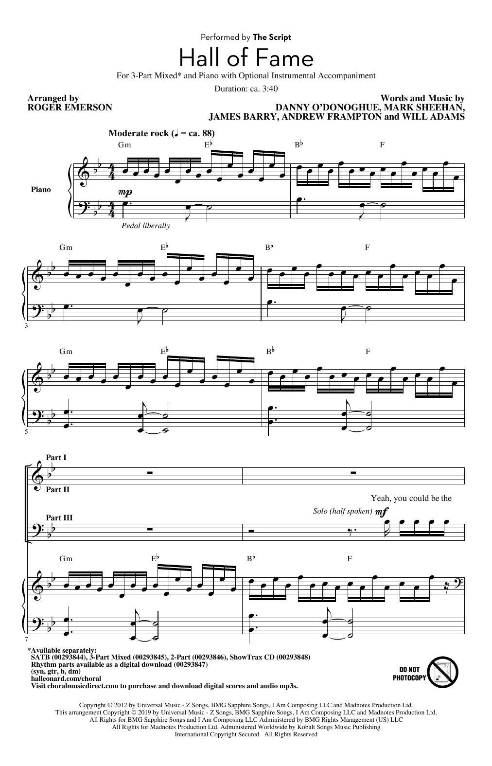 Download The Script Hall Of Fame (feat. Will.I.Am) (arr. Ro Sheet Music