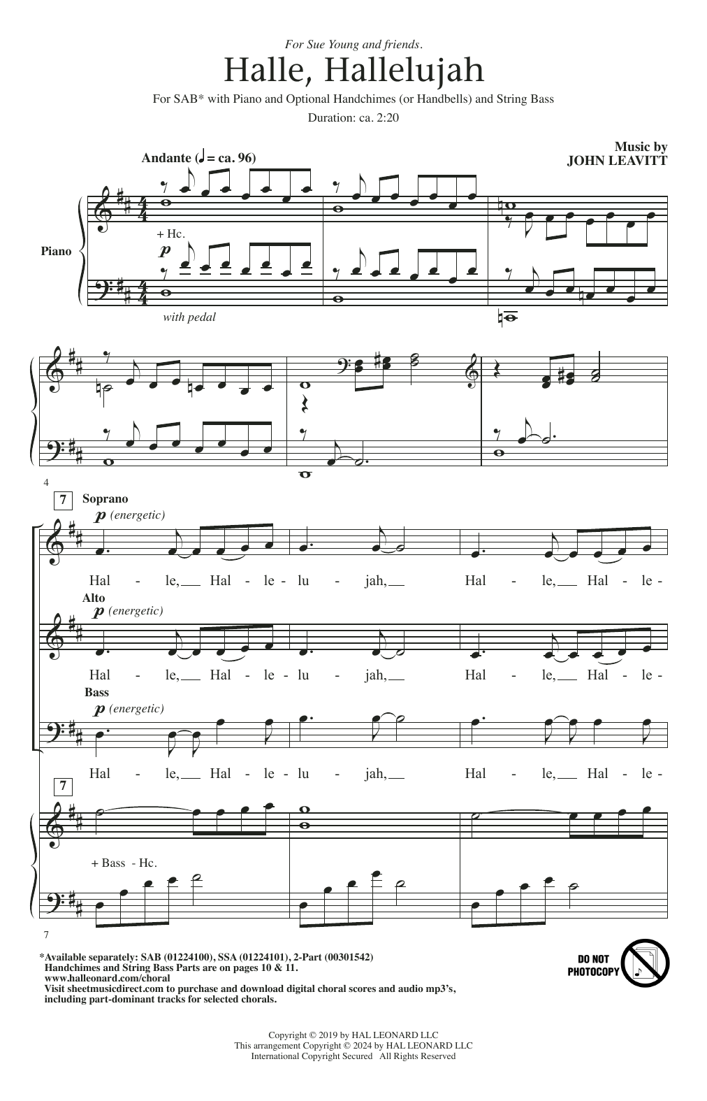 John Leavitt Halle, Hallelujah sheet music notes printable PDF score